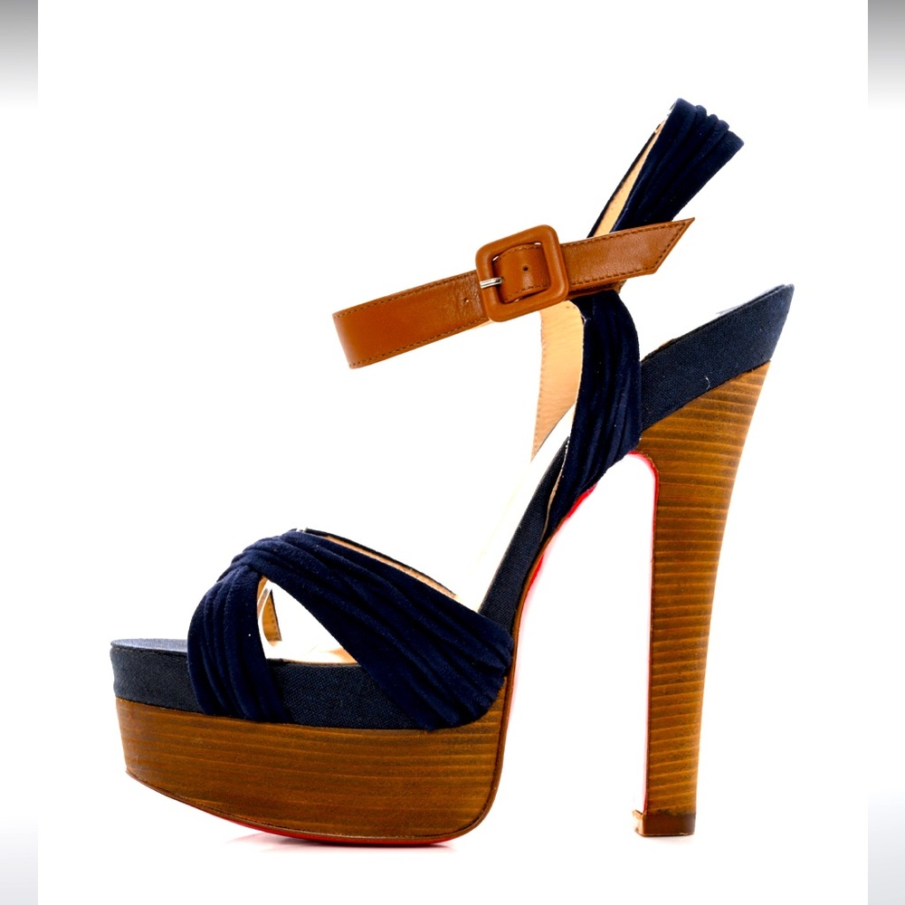 Christian Louboutin Navy and Brown Platform Heels